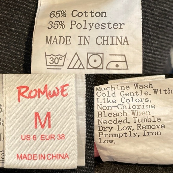 Romwe Baggy Jeans 6/M Black‎ Cargo Denim 90s Y2k Skater Punk Streetwear Grunge - Picture 16 of 16